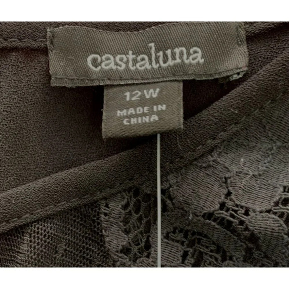 Castaluna 12W/L Black Sheer Lace Yolk Crew Neck Ruffle Accent Long Sleeve Blouse - Picture 6 of 6